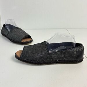 Toms Womens 10 Black Gray Chambray Canvas Slip-On Open‎ Toe Sandals Lagenlook